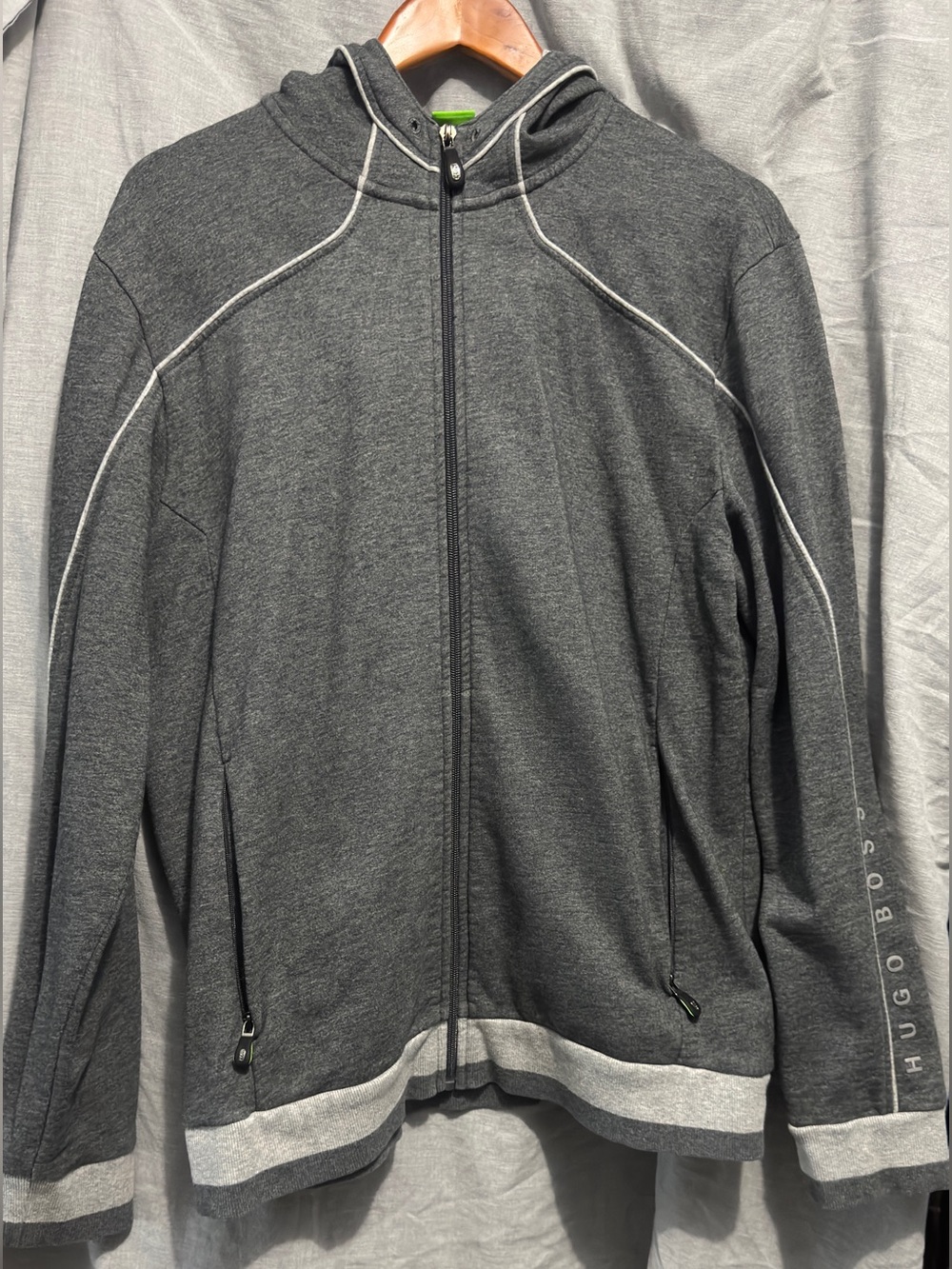 Hugo Boss Men's Dark Gray with Light Gray Trim Saggy 1 Full Zip Hoodie LARGE